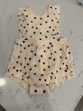 Cat & Jack Cream Romper with Black Hearts (12-months)